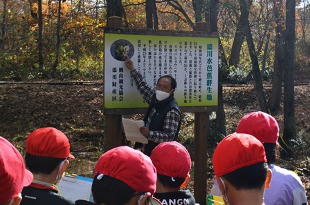 添川小学校「眺山水芭蕉群生地」で総合学習：画像