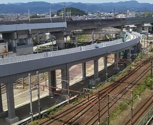 山形新幹線上りアプローチ線>6/27工事状況>商業施設駐車場より2/