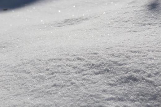 厳しい寒に雪がキラキラと太陽の光を受けてダイヤモンドのように輝いています 真っ白な雪の上の小さな輝きはまさに宝石です 晴れた寒い朝の一瞬です/