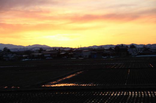 すっかり春のような陽気で天気の良い日の夕焼けも格別鮮やな色で周りを照らしてくれています 吉野川の流れや川の両側の護岸も赤く色づいていました 「吉野川残照」そんな題を付けたくなる風景です/