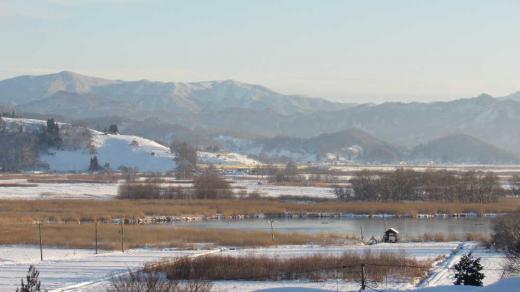 昨日は朝から好天で夕方には一面がオレンジ色に染まりました これからはなかなかこのような天候に出会えなくなるだろうと急いでカメラを向けました 白竜湖の周りには枯れた葦や葦が雪からニョキニョキと飛び出し早春を思わせる風景です 夕日に照らされた東の山並みの奥に蔵王ではないかと思われる真っ白な山が輝いています つかの間の好天です 今日からまた冬に逆戻りしそうです/