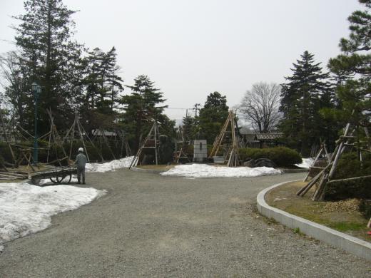 上杉記念館の雪囲いも/